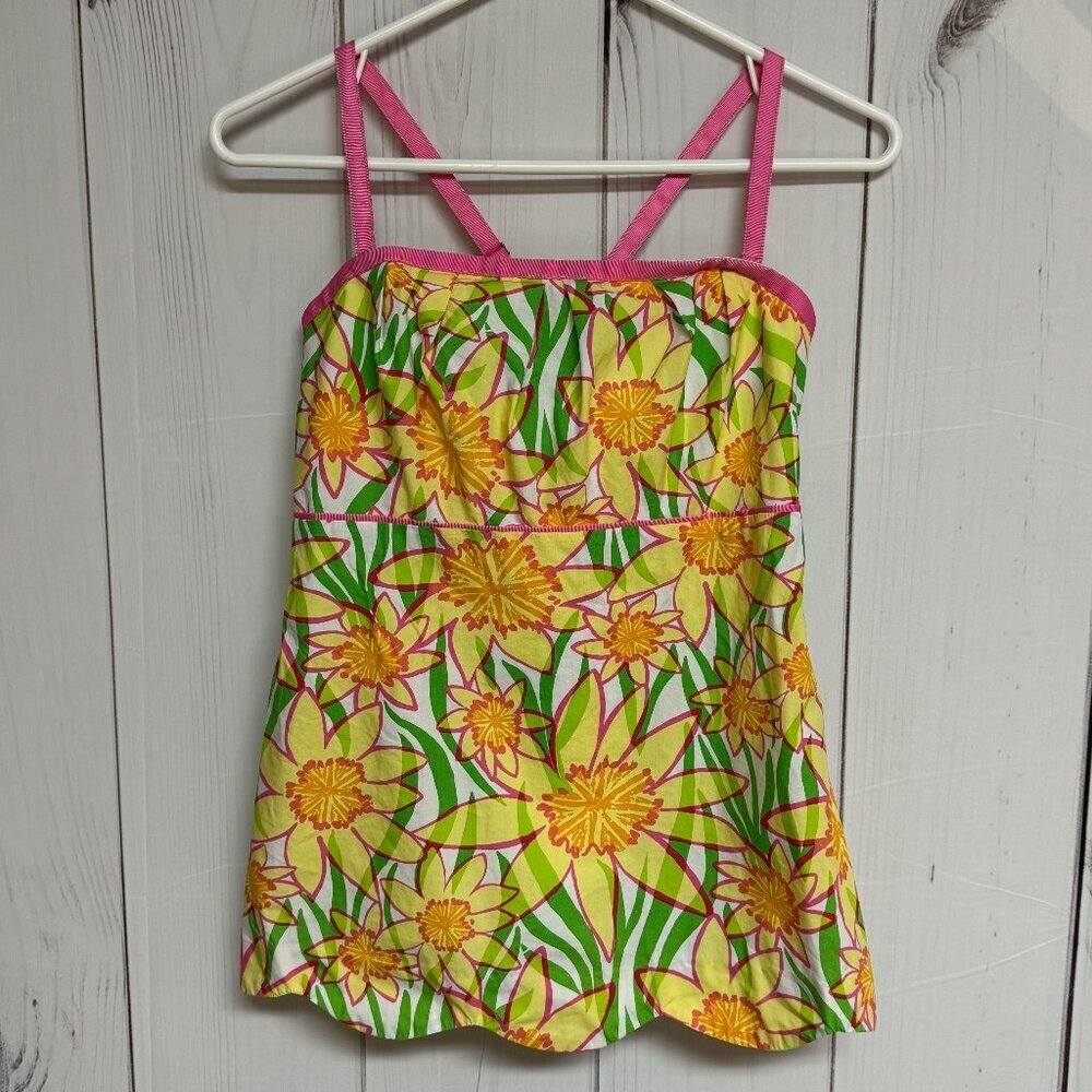 Lilly Pulitzer‎ Cael Top 8 Classic White Daffies Floral Scalloped EUC